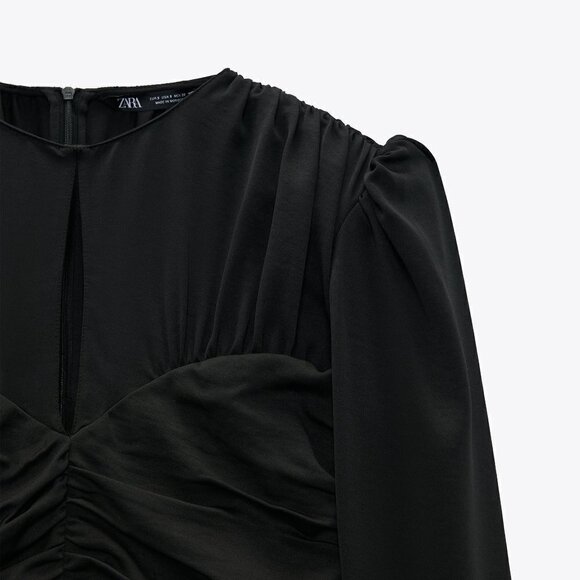 ZARA BLACK VOLUMINIOUS SLEEVE DRAPED DRESS - Picture 4 of 4